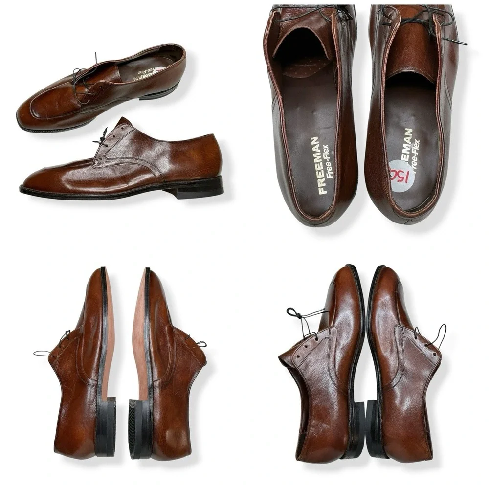 Freeman Free Flex Shoes Men 15 C Brown Leather Moc Apron Toe Lace Dress Narrow